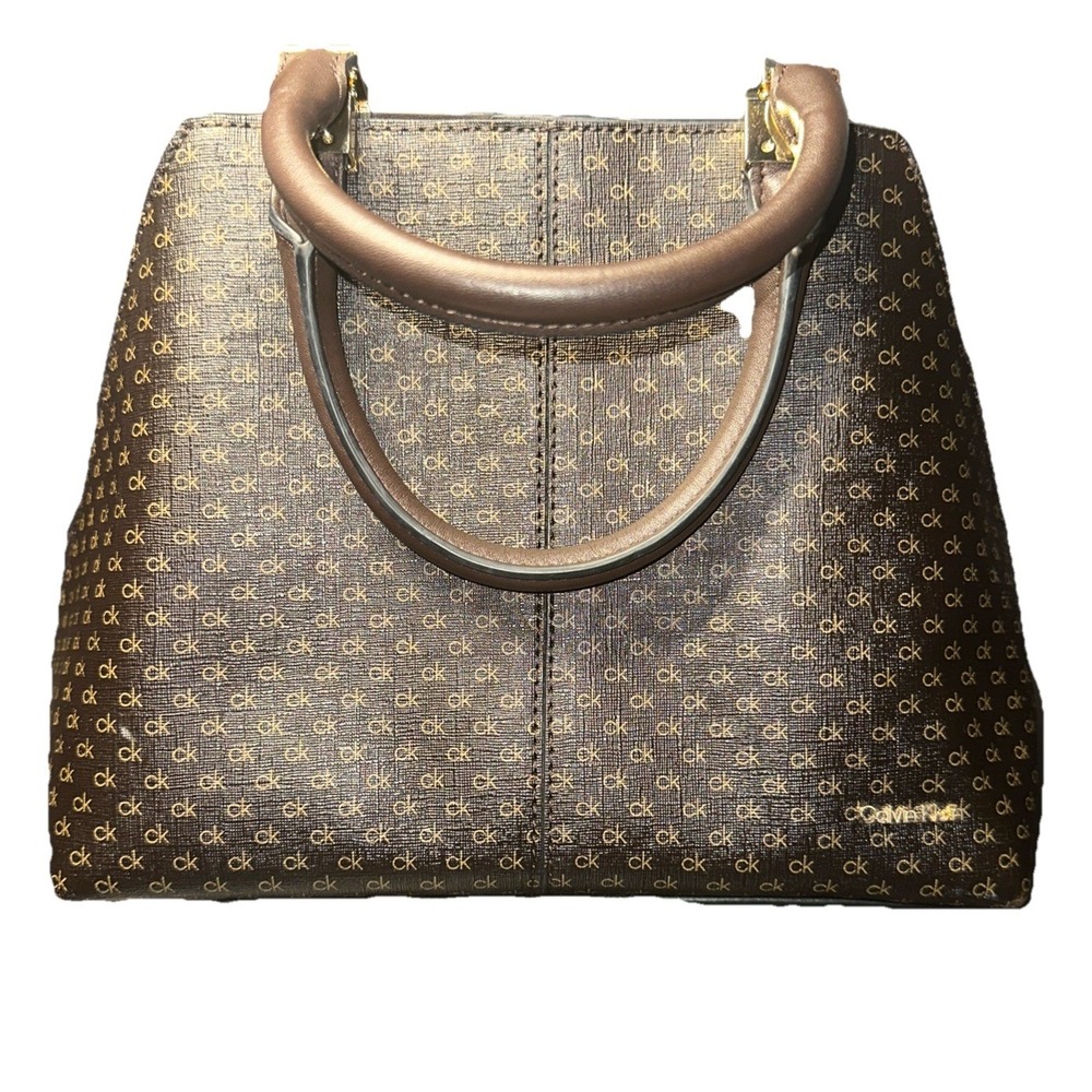Calvin Klein Granite Signature Convertible Satchel Purse Handbag Monogram